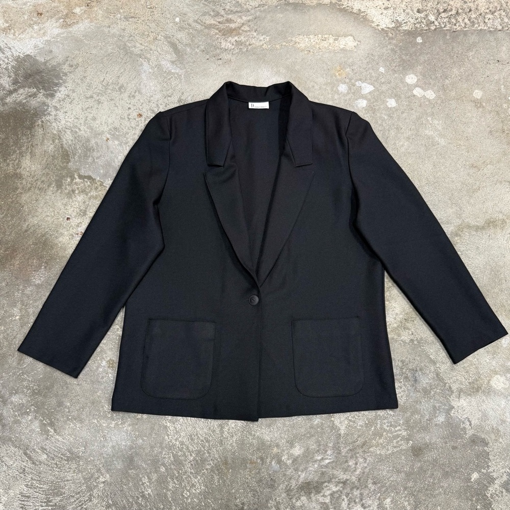 Vintage 90s Donnkenny Black Minimalist Blazer One Button Oversized - Picture 1 of 8